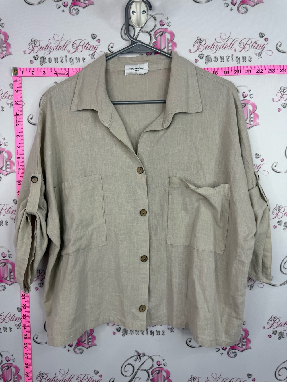 Nina Kendosa Paris Neutral tan Shirt tiki beach